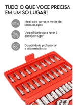 Jogo De Ferramentas Kit Multiuso Soquete 1/4 46 Peças Profissional Com Maleta Completa Aço Cromado Chaves Bits Catraca Reversível Extensões Junta Universal Portátil Reforçado Doméstico Automotivo - Imagem 5