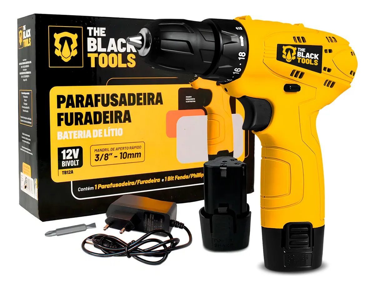 D_NQ_NP_2X_704049-MLA99472181756_112025-F Parafusadeira Furadeira The Black Tools TB12A 3/8 a Bateria Cor Amarelo Frequência 60Hz - Imagem 1