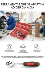 Jogo De Ferramentas Kit Multiuso Soquete 1/4 46 Peças Profissional Com Maleta Completa Aço Cromado Chaves Bits Catraca Reversível Extensões Junta Universal Portátil Reforçado Doméstico Automotivo - Imagem 3